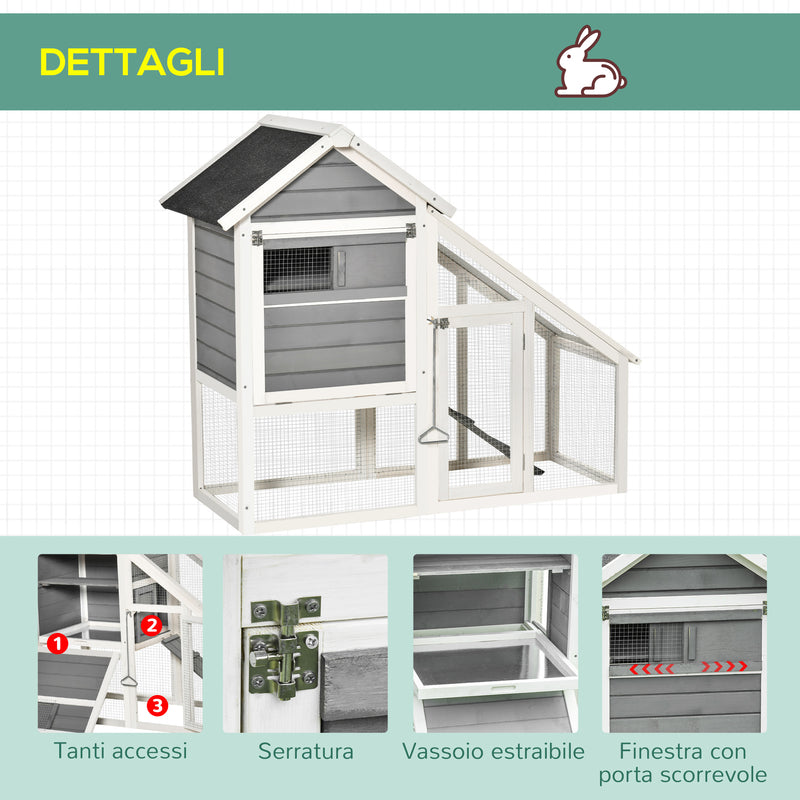 Conigliera da Esterno 140x65x120 cm in Legno Grigia
