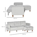 Divano Letto Angolare 218x110x66 cm con Penisola in Legno e Tessuto Grigio Chiaro