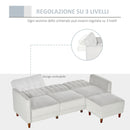 Divano Letto Angolare 218x110x66 cm con Penisola in Legno e Tessuto Grigio Chiaro