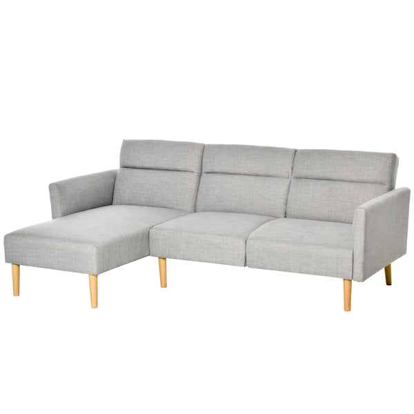 Canapé d'angle convertible 207x107x60,5 cm avec péninsule en bois et tissu gris clair prezzo