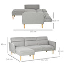 Divano Letto Angolare 207x107x60,5 cm con Penisola in Legno e Tessuto Grigio Chiaro