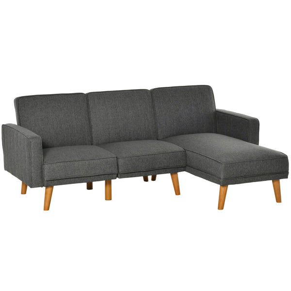 Canapé d'angle convertible 194x134x78 cm avec péninsule en bois et tissu gris foncé sconto