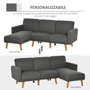 Divano Letto Angolare 194x134x78 cm con Penisola in Legno e Tessuto Grigio Scuro