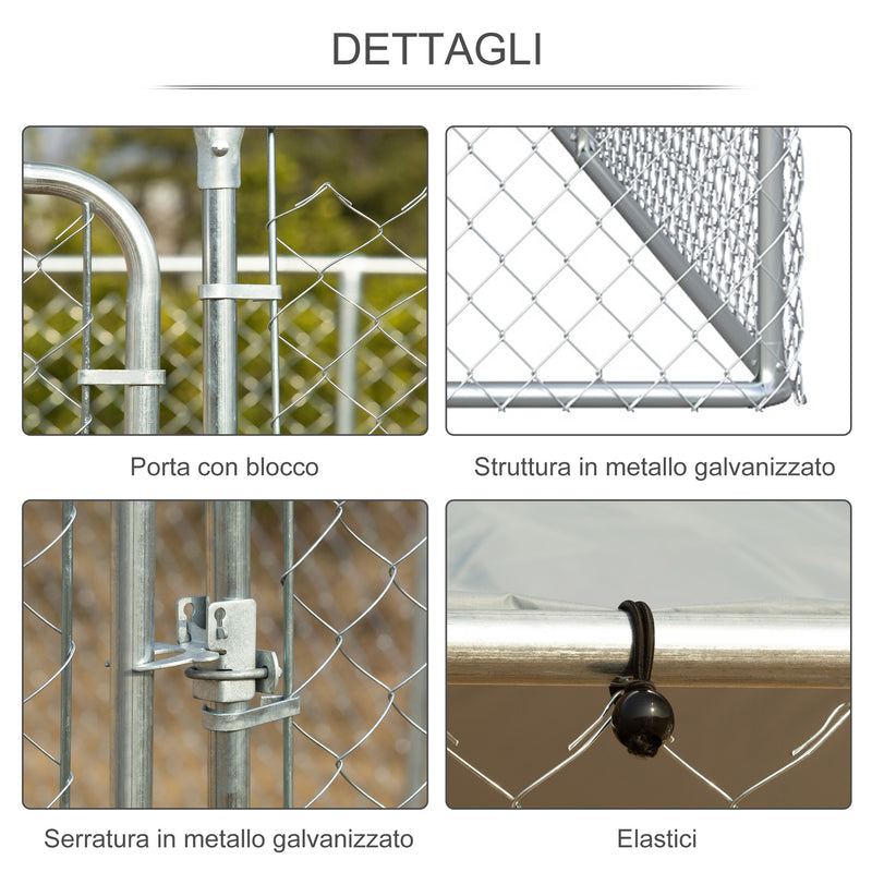 Kennel per Cani da Esterno 400x400x232 cm in Metallo Argento