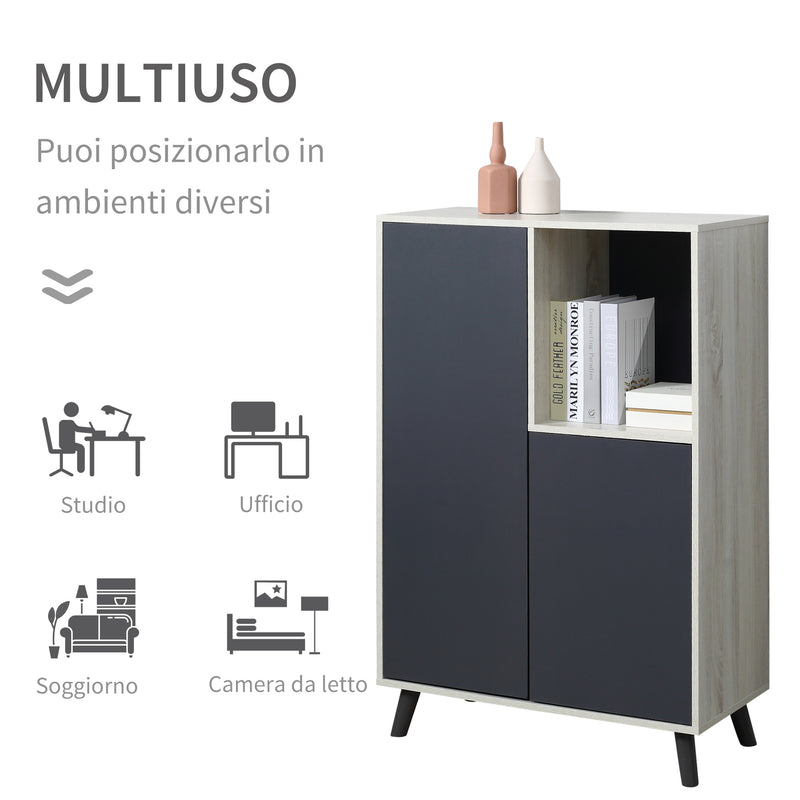 Libreria Moderna 80x40x120 cm 2 Ante 1 Ripiano Grigio Scuro