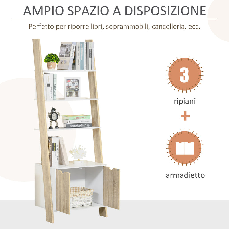 Libreria 4 Ripiani 2 Ante 60x40x171 cm in Legno Truciolare Rovere e Bianco