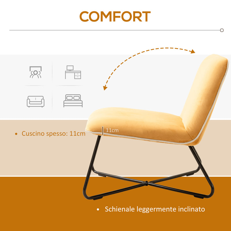 Poltrona Imbottita 55x69x68 cm in Velluto Giallo