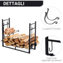 Portalegna per Camino 84x33x76 cm con Accessori in Metallo Nero