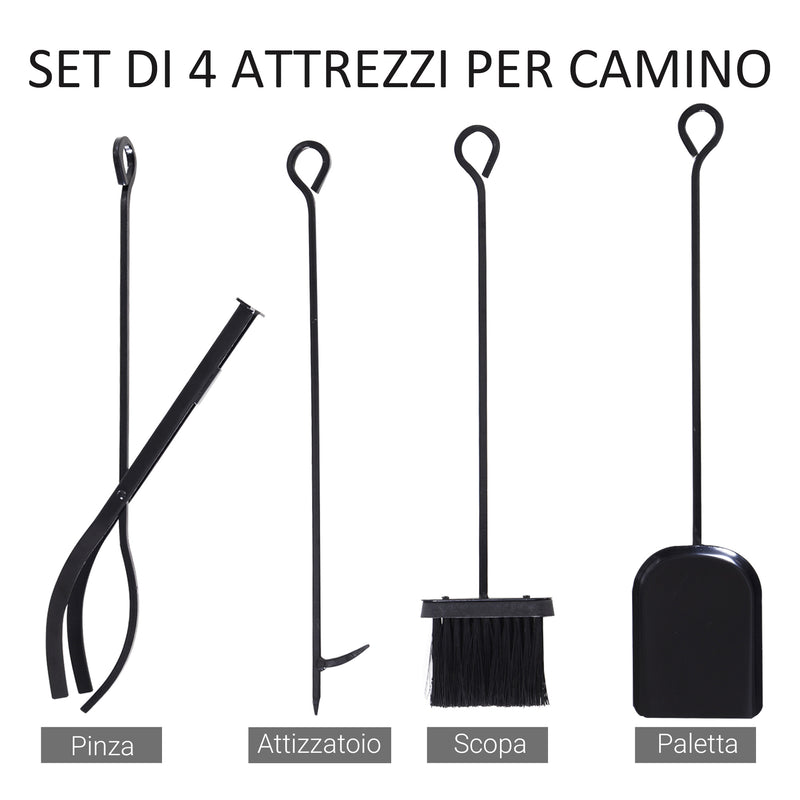 Portalegna per Camino 84x33x76 cm con Accessori in Metallo Nero