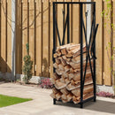 Portalegna per Camino 34x34x111 cm con Accessori in Metallo Nero