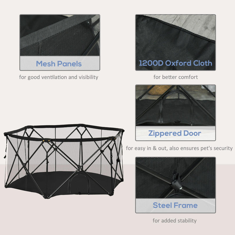 Recinto per Cani Pieghevole 148x134x67 cm in Acciaio e Tessuto Nero