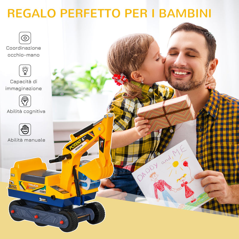 Escavatore Ruspa Cavalcabile 77x26x55 cm per Bambini Giallo