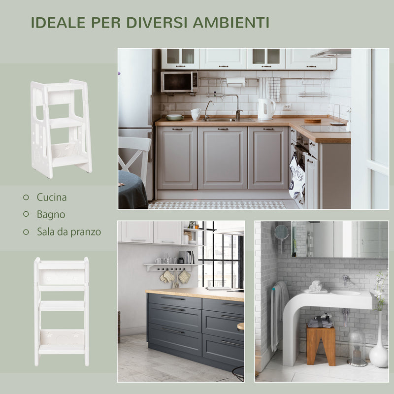 Scaletta per Bambini 3 Livelli 47x47x90 cm in HDPE Bianco