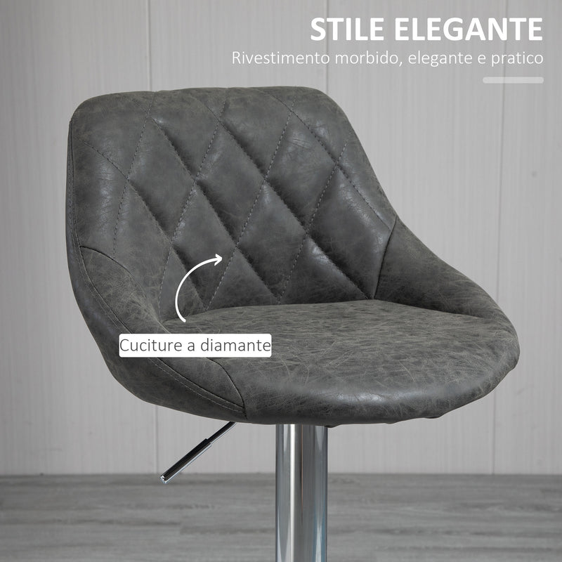 Set 2 Sgabelli da Bar 51,5x48x83-104 cm in Similpelle Grigio Scuro