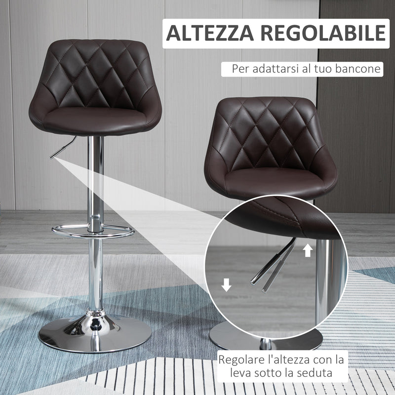 Set 2 Sgabelli da Bar 51,5x48x83-104 cm in Similpelle Marrone