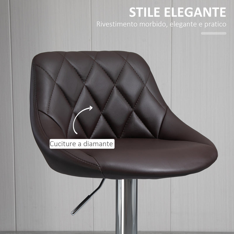 Set 2 Sgabelli da Bar 51,5x48x83-104 cm in Similpelle Marrone