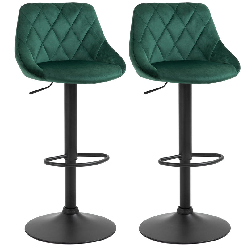 Set 2 Sgabelli da Bar 51,5x48x83-104 cm in Tessuto Effetto Velluto Verde