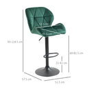Set 2 Sgabelli da Bar 51,5x57,5x93-114,5 cm in Tessuto Effetto Velluto Verde