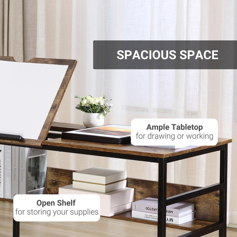 Scrivania da Ufficio 120x60x75 cm con Piano da Disegno Inclinabile Marrone