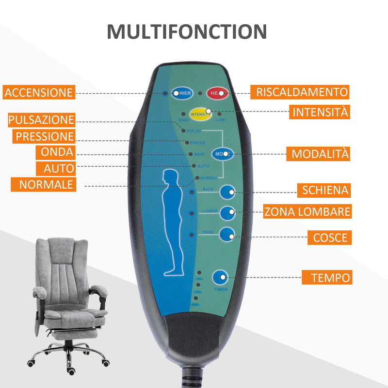 Sedia Poltrona Presidenziale da Ufficio 62x67x113-120 cm Massaggiante Riscaldante Grigia