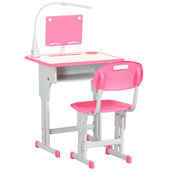 Bureau d'école avec chaise pour enfants avec lampe LED et pupitre rose sconto