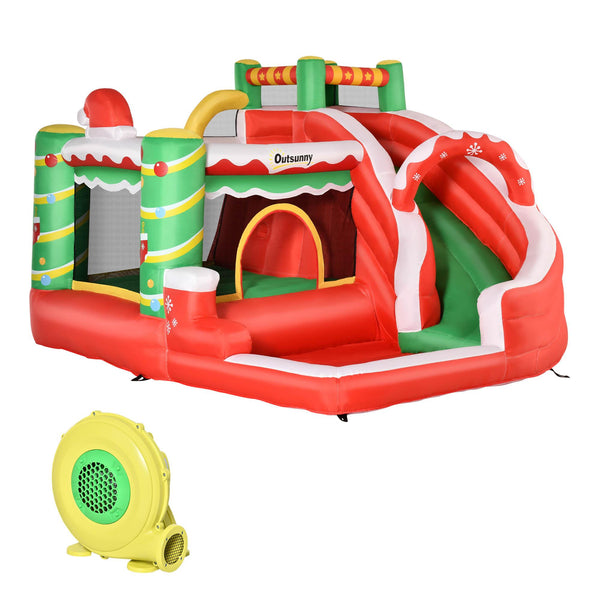sconto Château gonflable de carrousel de Noël 290x280x220 cm avec toboggan et accessoires multicolores