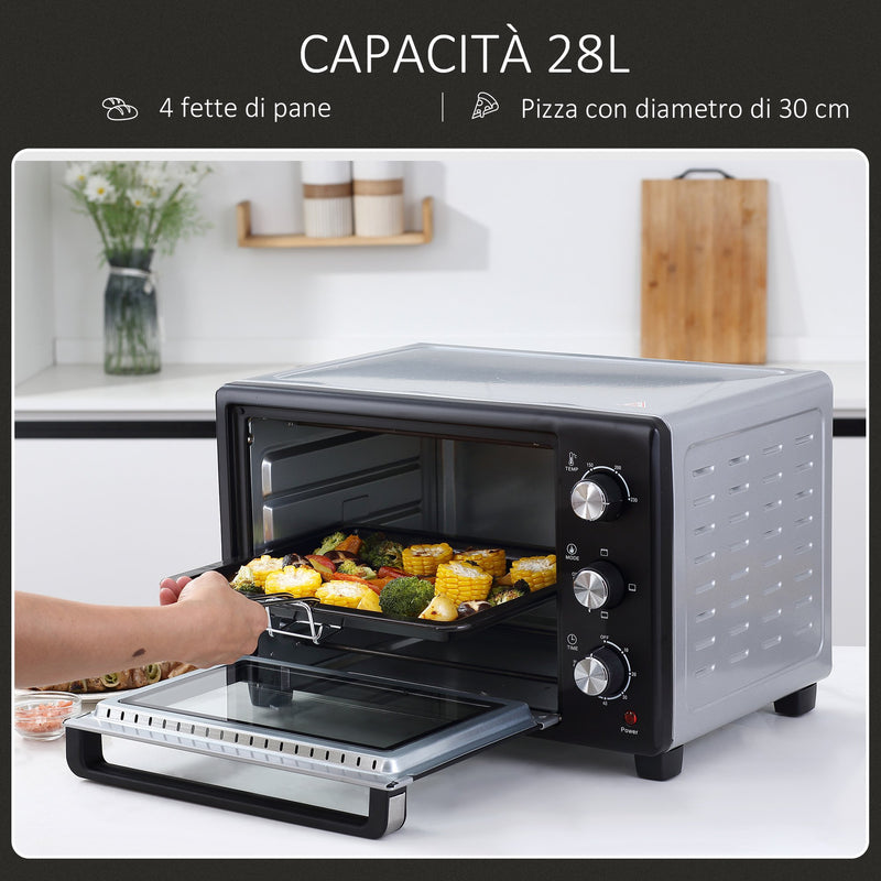 Fornetto Elettrico 28 Litri con Griglia e Teglia Argento e Nero