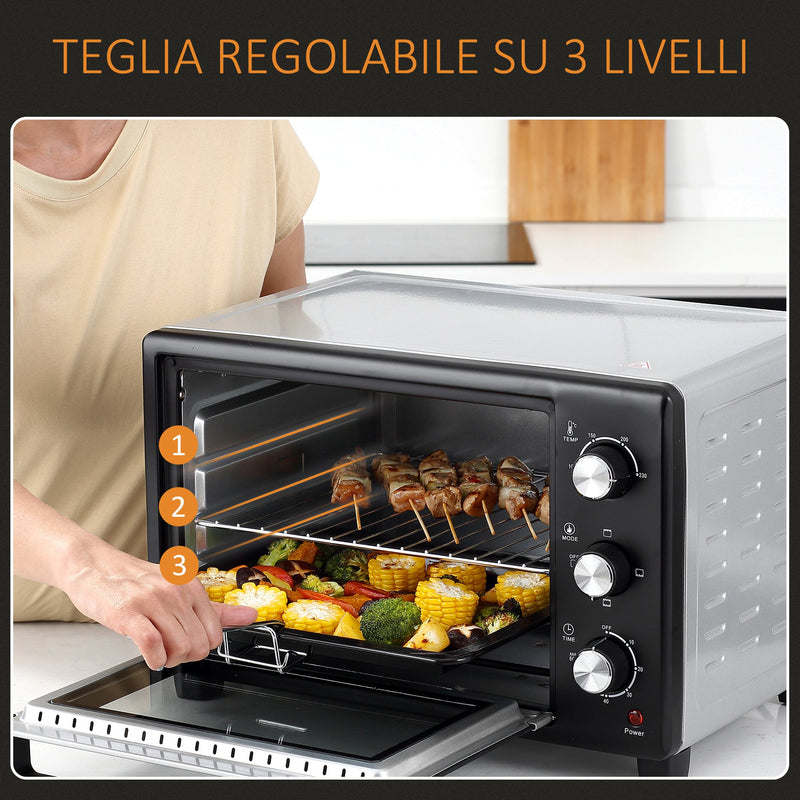 Fornetto Elettrico 28 Litri con Griglia e Teglia Argento e Nero