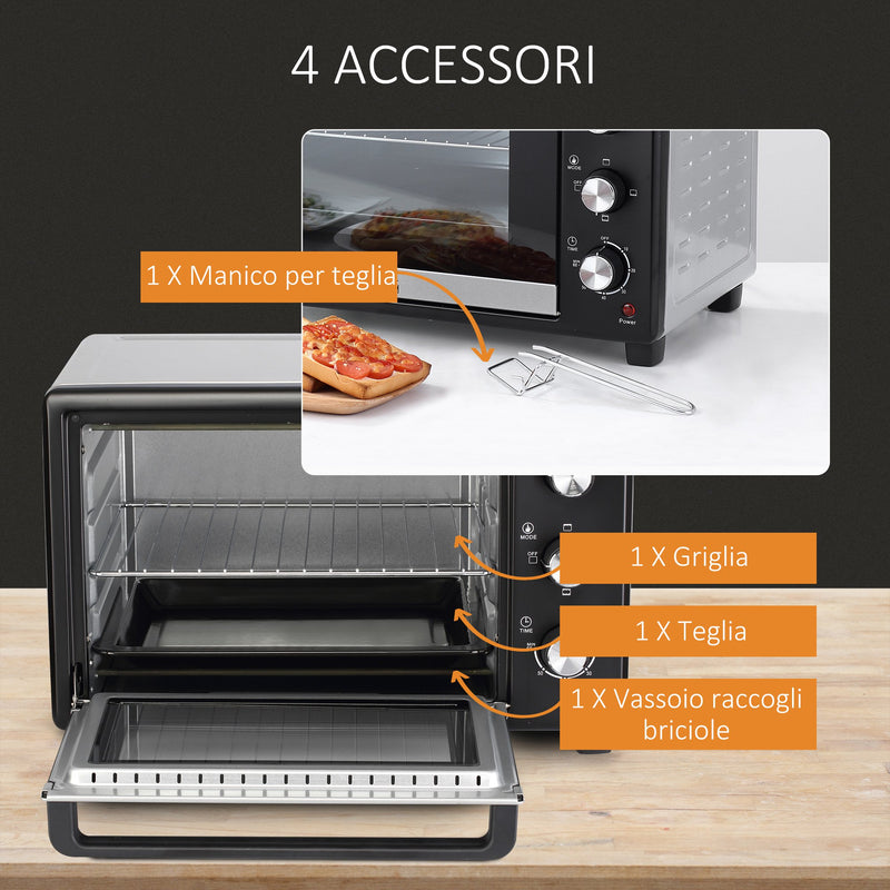 Fornetto Elettrico 28 Litri con Griglia e Teglia Argento e Nero