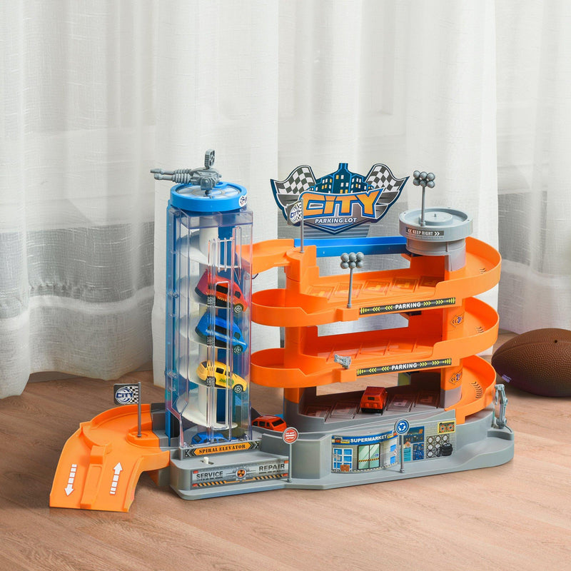 Garage Giocattolo per Bambini 60x22x36 cm con Rampe e Ascensore Multicolore