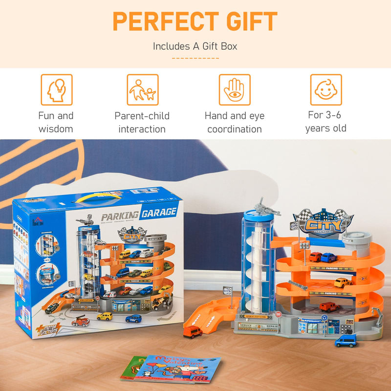 Garage Giocattolo per Bambini 60x22x36 cm con Rampe e Ascensore Multicolore