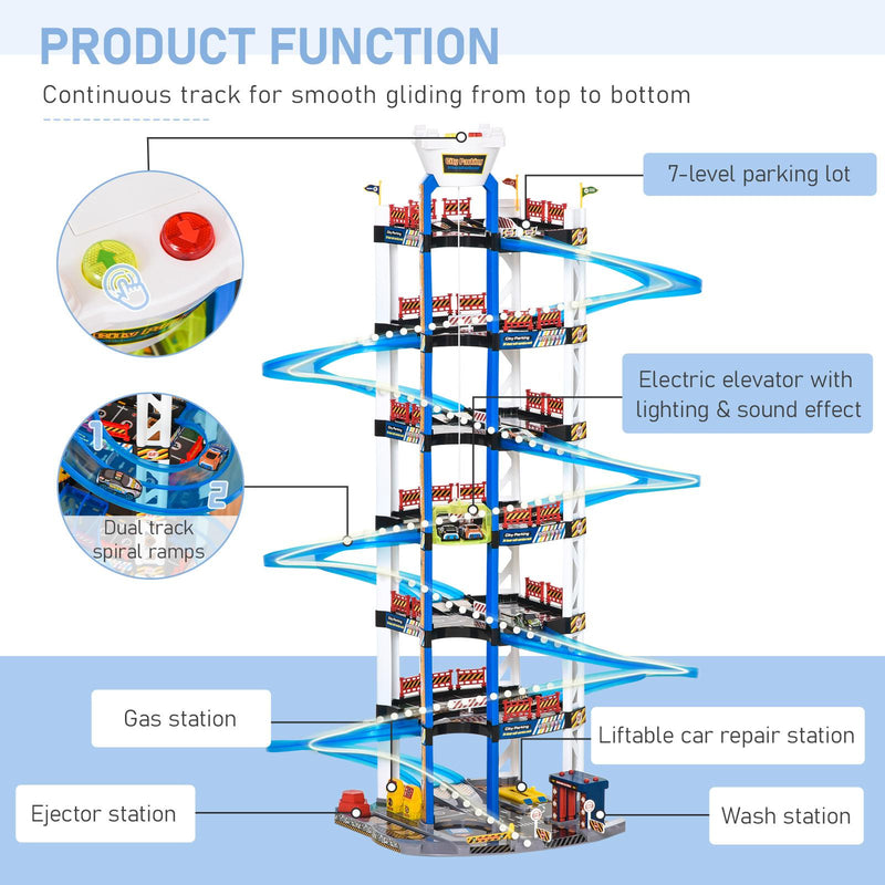 Garage Giocattolo per Bambini 64x59x113 cm 7 Livelli con Ascensore Multicolore