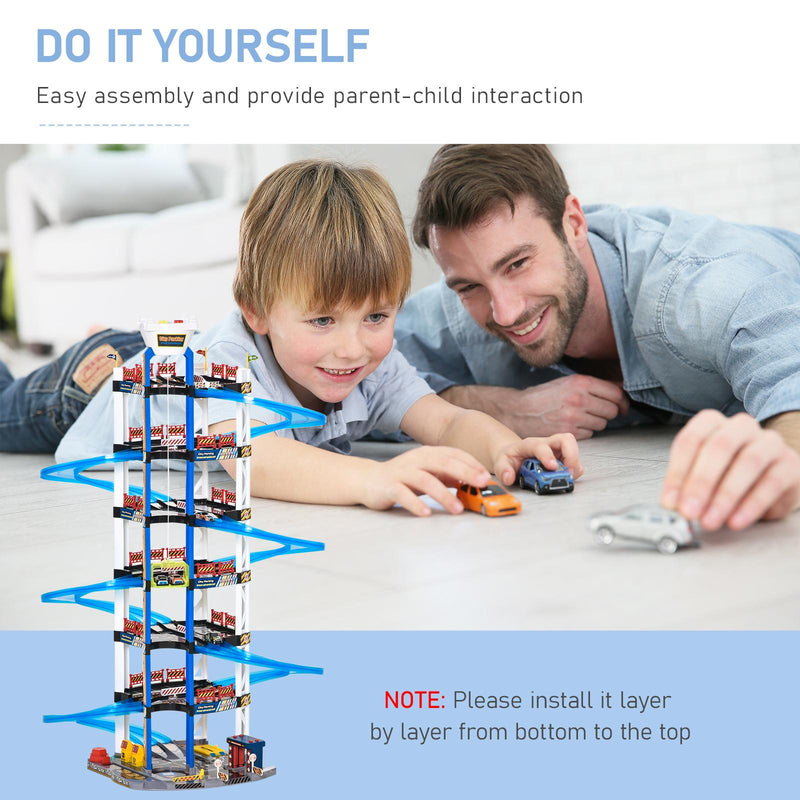 Garage Giocattolo per Bambini 64x59x113 cm 7 Livelli con Ascensore Multicolore