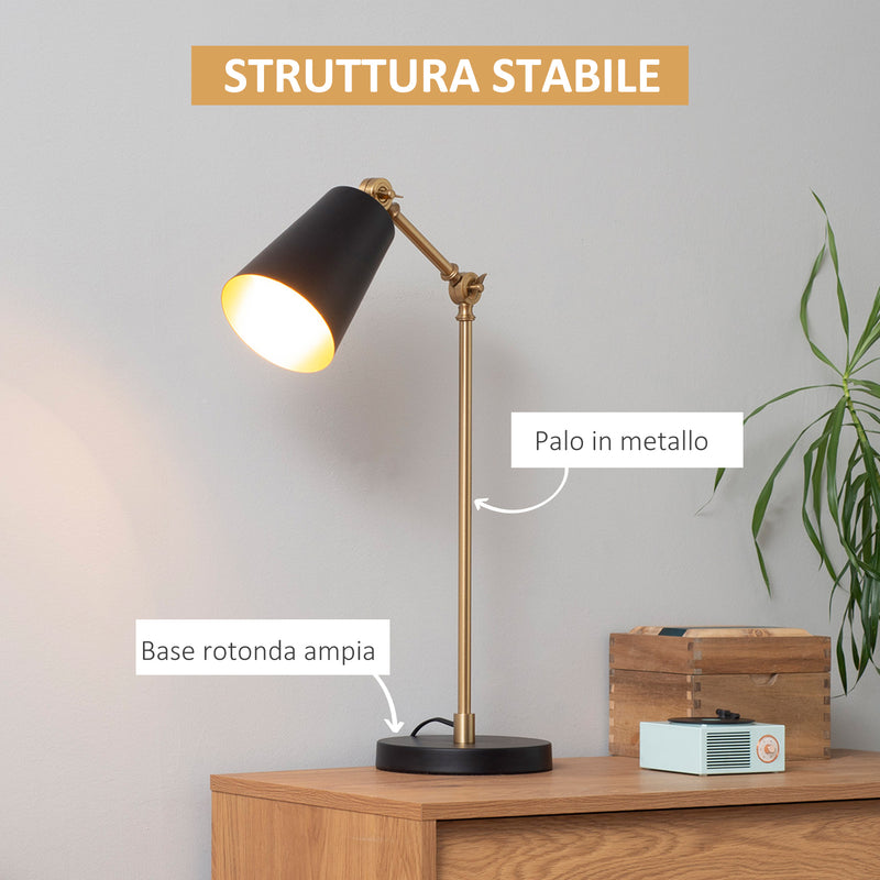 Lampada da Comodino Abat jour 40x18x70 cm in Metallo Oro e Nero