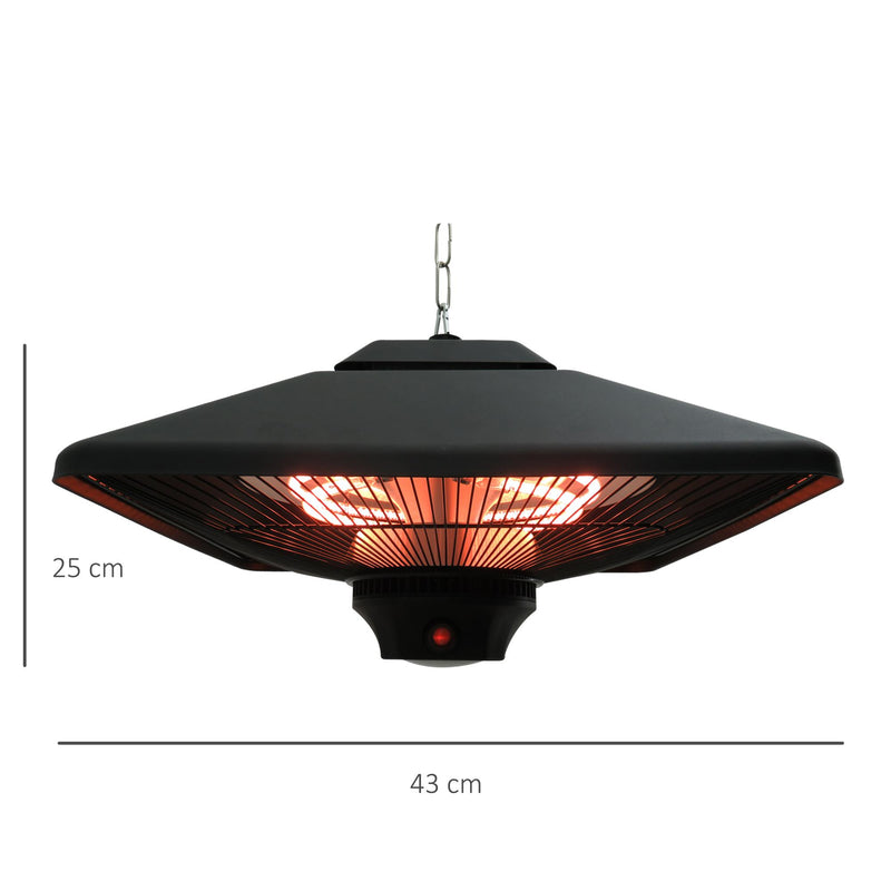 Stufa Alogena a Sospensione Ø43x25 cm 2000W con Luce LED e Telecomando Nera