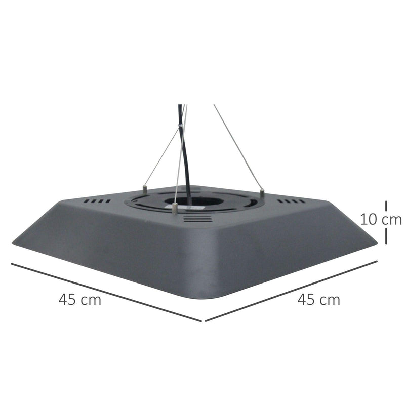Stufa Alogena a Sospensione 45x45x10 cm 2000W con Luce LED e Telecomando Nera