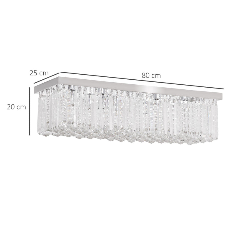 Lampadario Moderno a Gocce in Cristallo 80x25xx20 cm E14 40W Base in Acciaio Argento