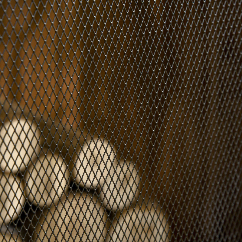 Parascintille con Antine e Porta Centrale 122x1,6x80 cm in Acciaio e Rete Metallica Nero