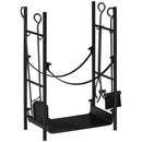 Portalegna per Camino 44,5x29,5x73 cm con Accessori in Metallo Nero