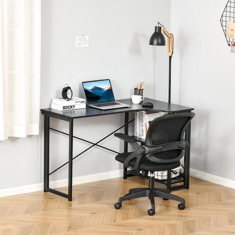 Scrivania da Ufficio Angolare 120x72,5x76,5 cm in MDF e Metallo Nero