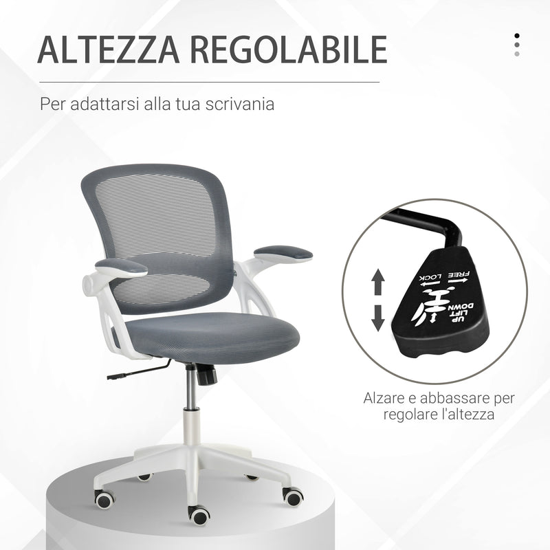 Sedia Poltrona Operativa da Ufficio in Tessuto a Rete Grigio