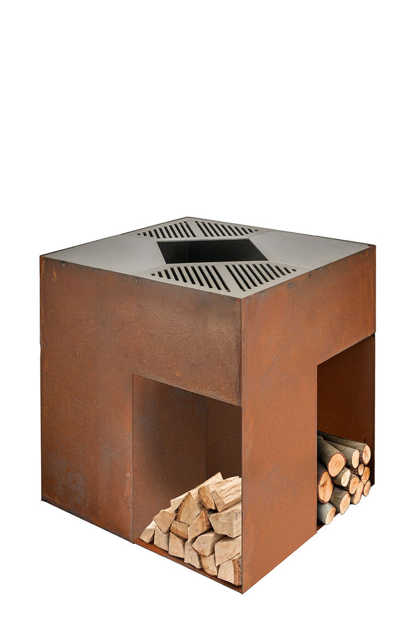 sconto Barbecue a Legna 75x75x75 cm Giglio in Acciaio Effetto Ruggine
