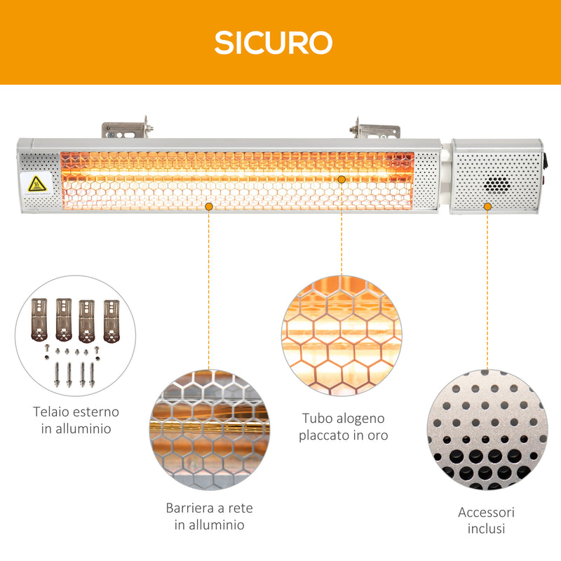 Stufa Elettrica da Parete per Esterno 67,5x10,5x7 cm 2000W Grigia