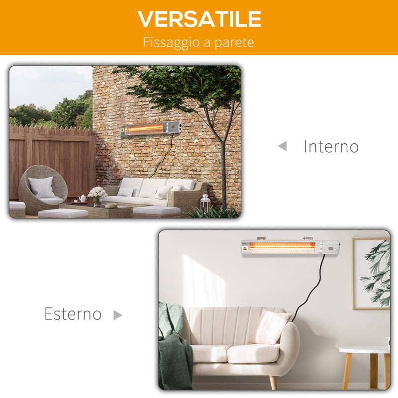 Stufa Elettrica da Parete per Esterno 67,5x10,5x7 cm 2000W Grigia