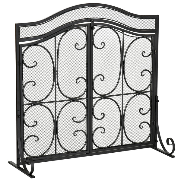 Pare-étincelles en métal noir avec portes 88x30x89 cm sconto