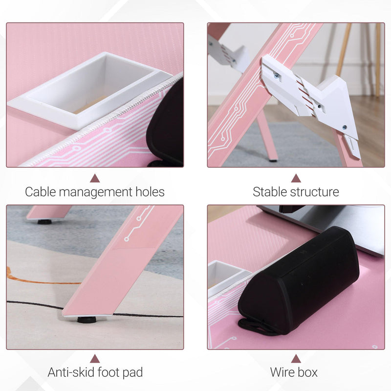 Scrivania da Gaming 110x59x75 cm in MDF e Metallo Rosa