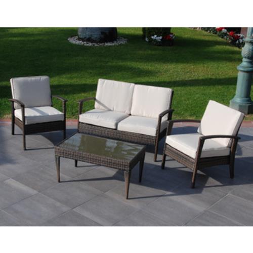 Salon de jardin en canapé Wiker marron avec 2 fauteuils et table basse  online