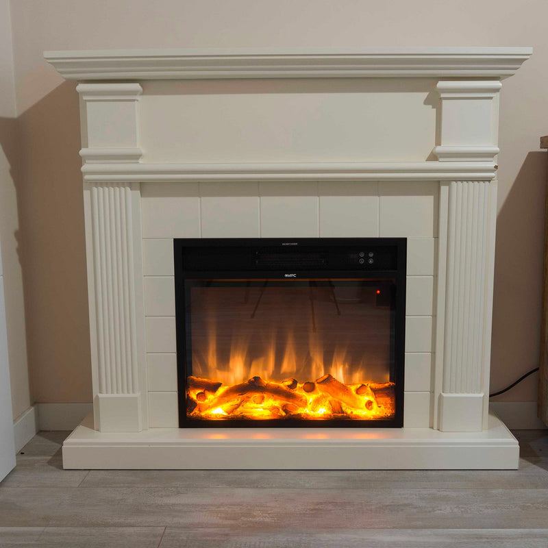 Cornice da Pavimento per Inserto Camino Elettrico 114x28,2x102,2 cm in MDF Sined Caldera Bianco