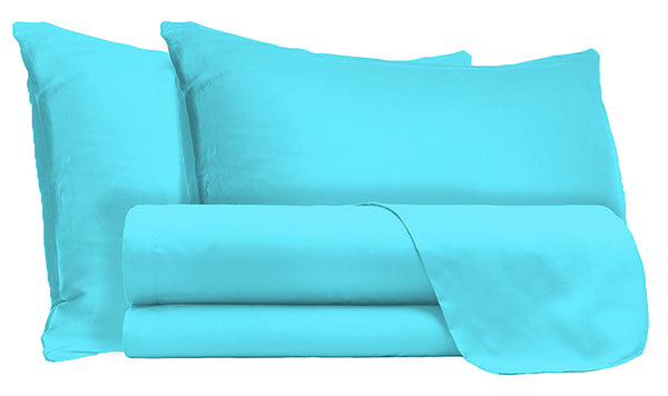 prezzo Ensemble de draps doubles dessus et dessous et taies d'oreiller couleur unie bleu