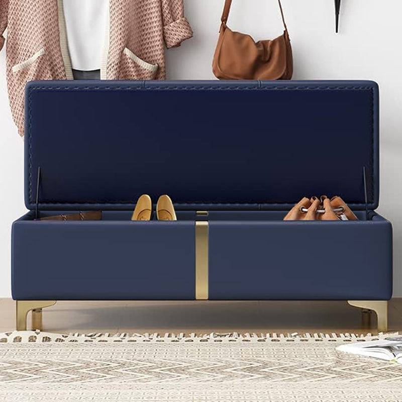 Cassapanca Contenitore Blu in Ecopelle con Piedini in Metallo Oro Panca Pouf